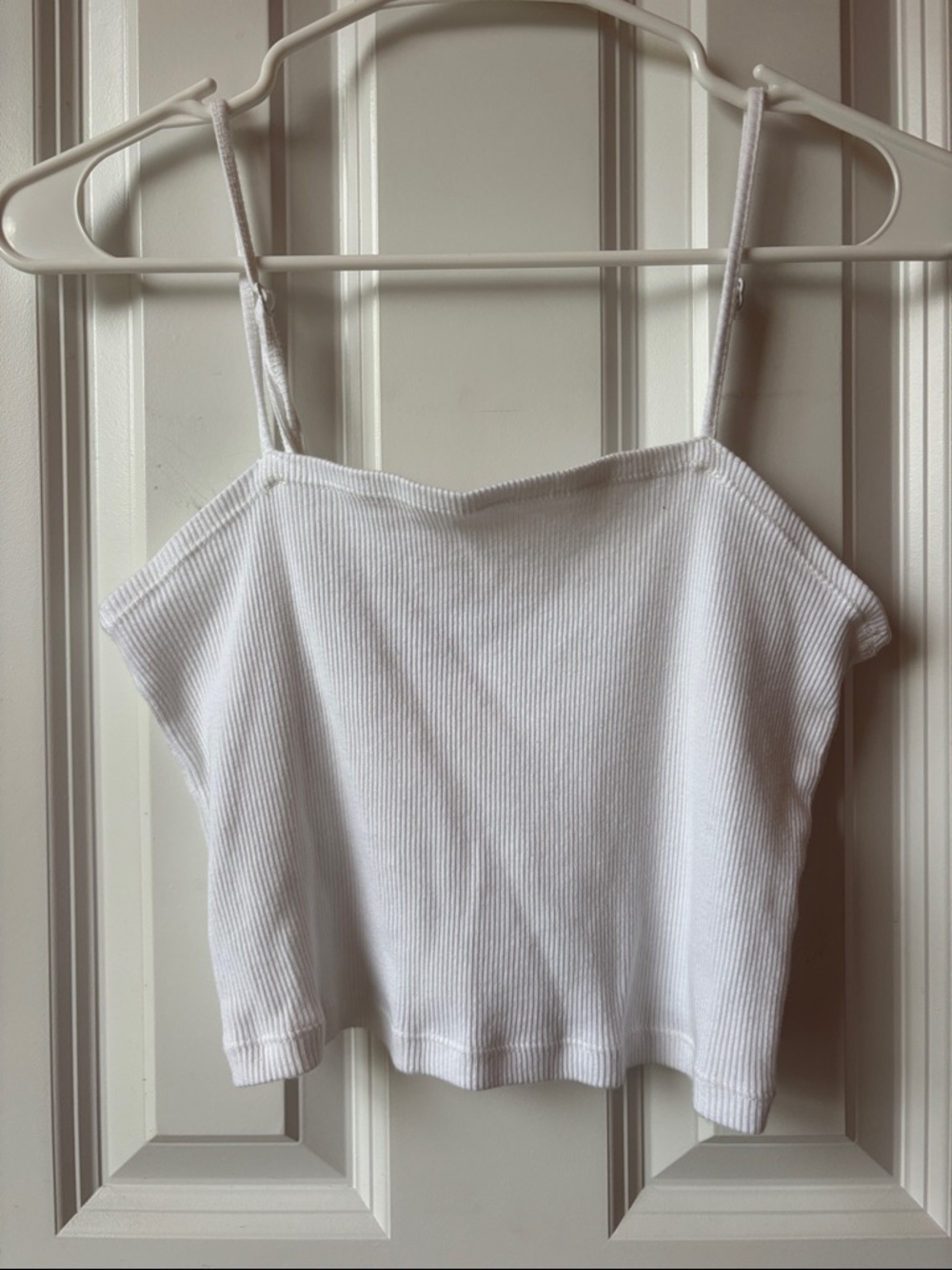 aerie White Ribbed Spaghetti Strap Cropped Tank